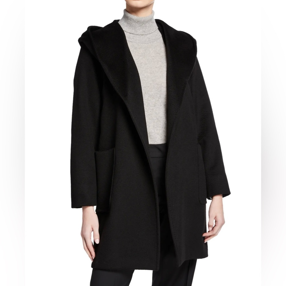 Max Mara Rialto 100% Camel Hair Black Short Hooded Coat Size 0 MSRP $3450 - Picture 3 of 12